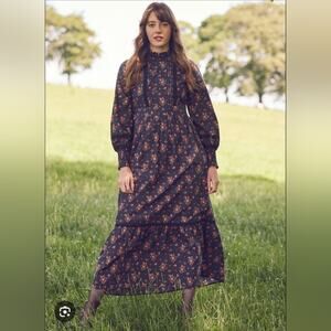 NEW Laura Ashley x Joanie Prairie Floral Maxi Dress 18 High Neck Organic Cotton